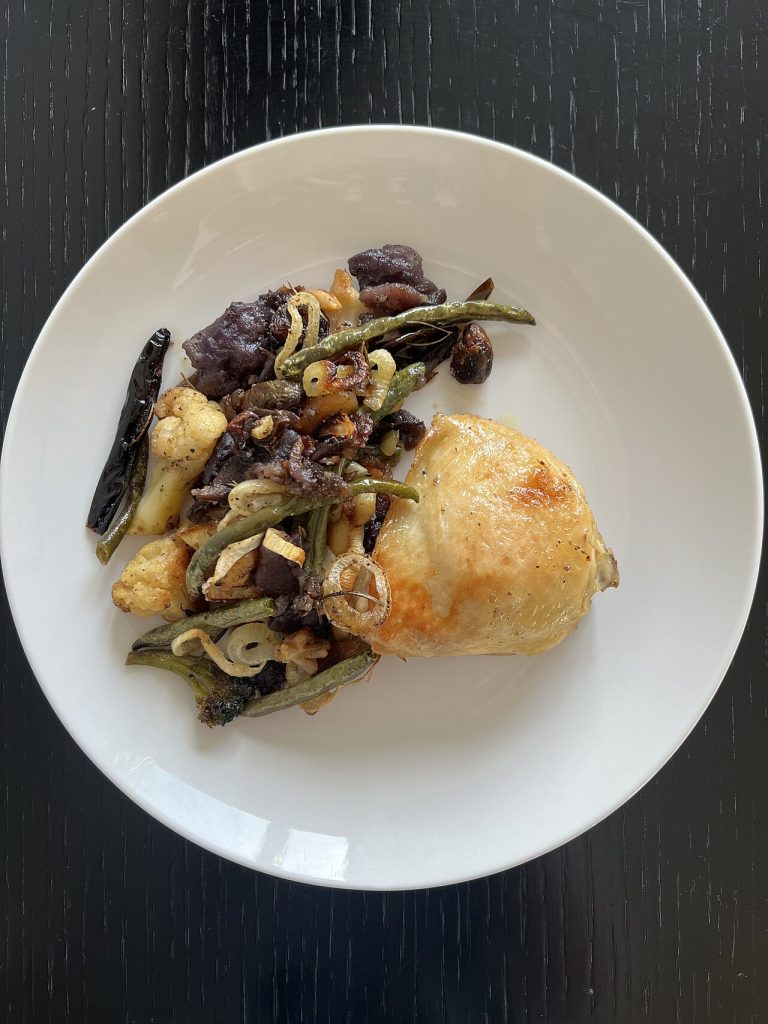 One-Pan Organic Chicken Thighs with Roasted Root Vegetables