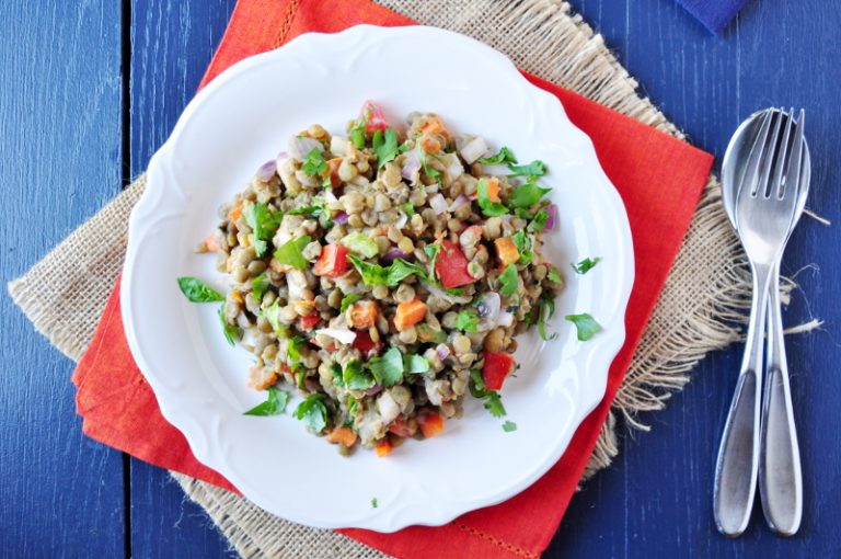 Mediterranean Lentil Salad Bowls with Feta and Fresh Vegetables