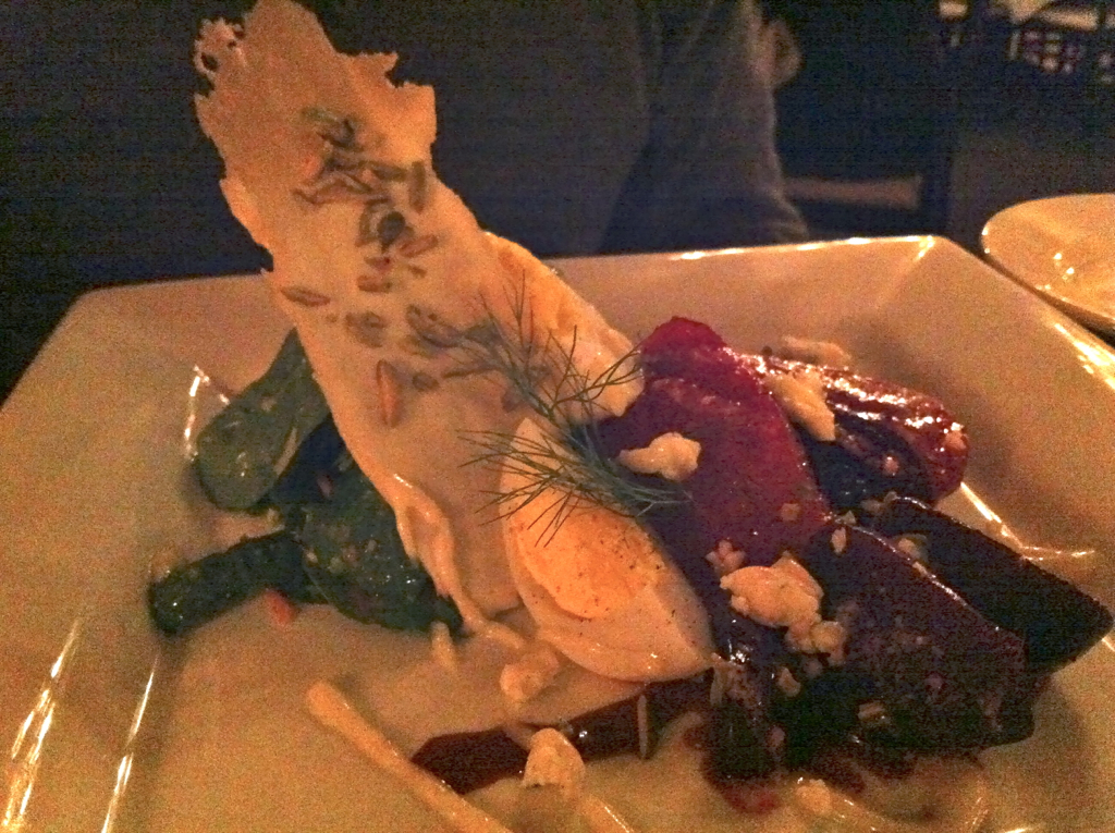 Roasted Beet Salad with Greens, Goat Cheese and Walnuts