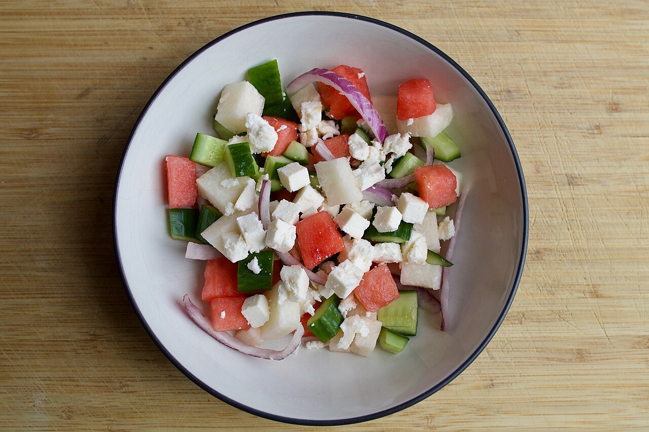 Watermelon, Cucumber and Feta Salad with Basil